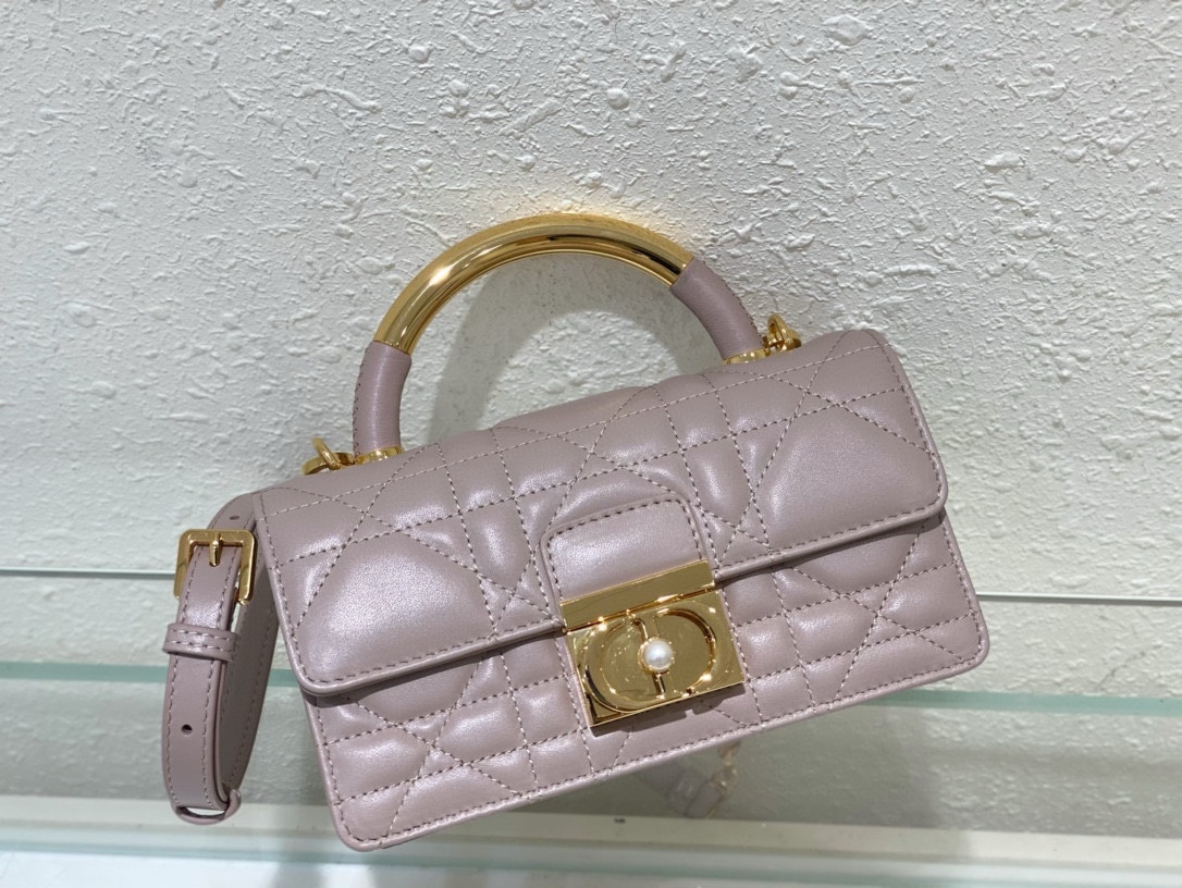 Mini Dior Ange Bag Warm Taupe Macrocannage Lambskin